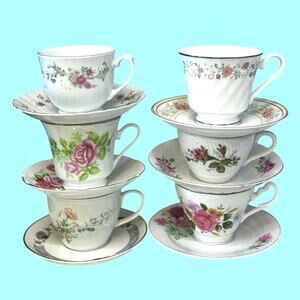 Vintage tea cup and saucer set of 6 mismatched tea party